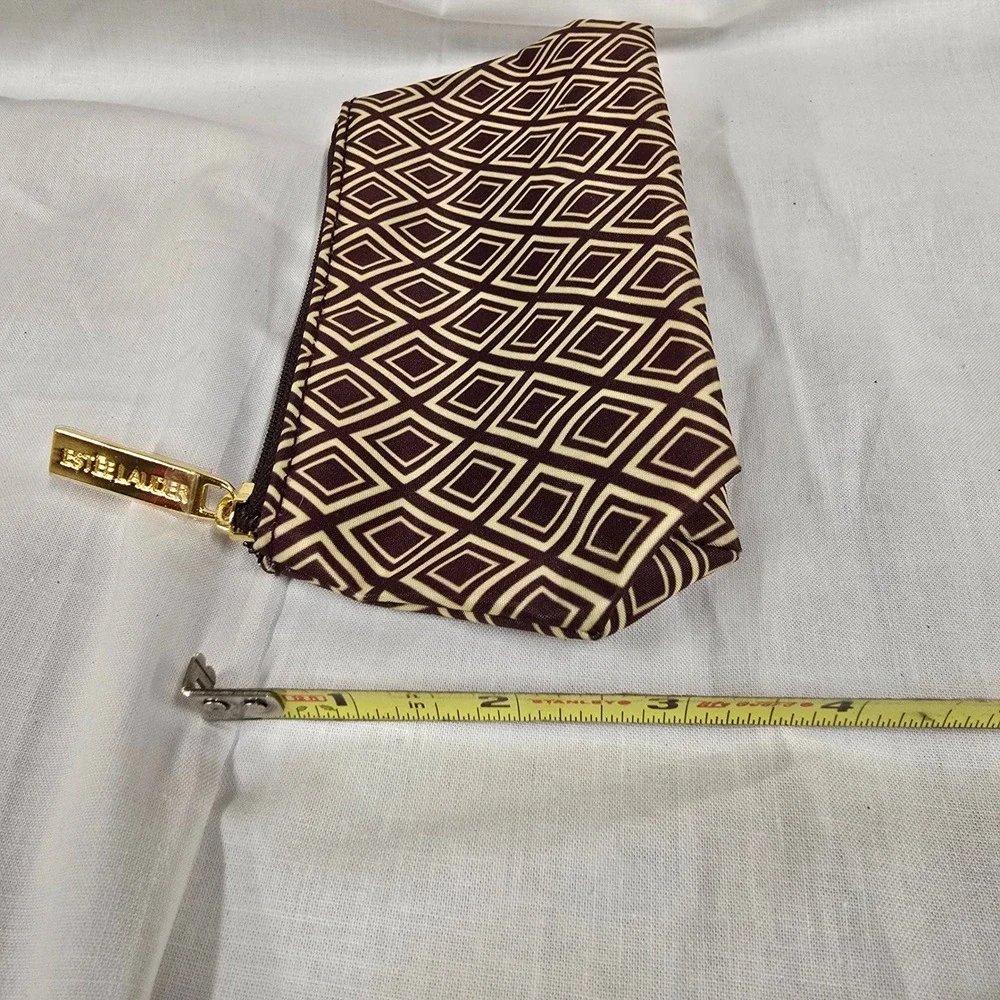 Estee Lauder Cosmetic Bag Brown Cream Geometric Diamond Pattern Makeup Pouch